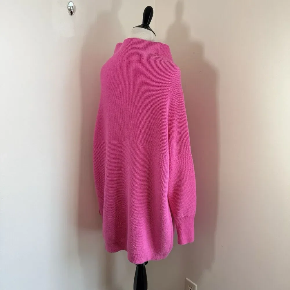 Free People Ottoman Slouchy Tunic Knit Sweater Women's Medium Electric Pink